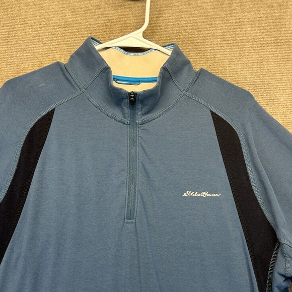 Eddie Bauer Travex 1/4 Zip Pullover Men's XL Active Fit Blue Mock Stretch Cotton - Picture 2 of 12